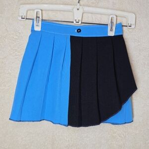 Girl's Vintage Blue/Black Pleated Skirt Split Half-and-Half Design Asymmetrical